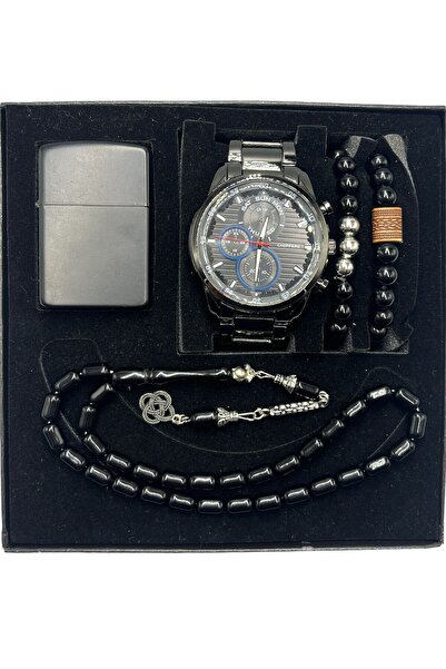Ospina Erkek kol saati Çakmak Tesbih Bileklik Seti