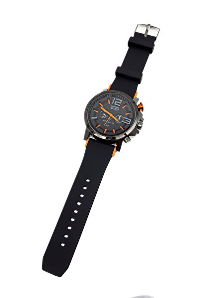 tutkanstore Erkek Kol Saati Siyah Silikon Kordon Büyük Kadran (Turuncu İç Gös...