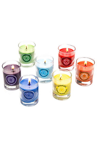 Missi 7 Chakra Meditasyon Shot Bardak Içi Renkli Vegan Mum Seti