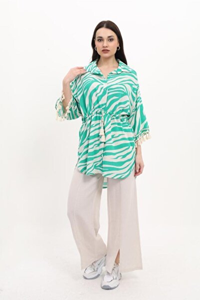 Blue Space Keten Kuşaklı Gönlek