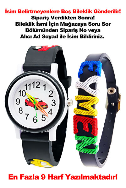 tutkanstore Araba Desenli Çocuk Kol Saati İsme Özel Renkli Harf Bileklik Hedi...