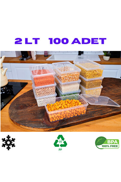 Saklama Kabı *100Adet* 2 Lt Kilitli, Dondurucu,buzdolabı,erzak,oyuncak,yemek,kahve,malzeme