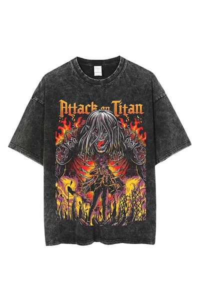 Touz Moda Πλενόμενο Anime Attack on Titan Printed Unisex Oversize Vintage T-shirt
