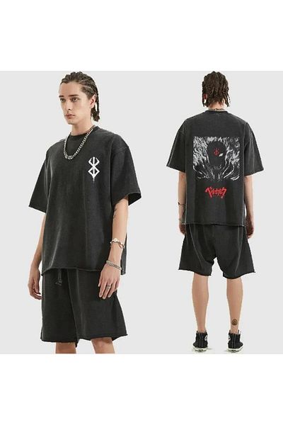 Touz Moda Πλενόμενο Anime Berserk Printed Unisex Oversize Vintage T-shirt