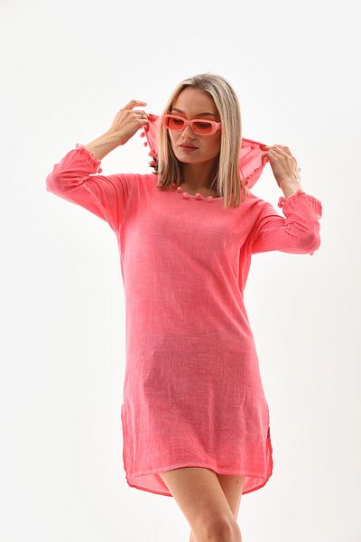 YUSUF CAN KARATAŞ KARATAŞ GİYİM Women's Yellow Color Long Sleeve Beach Tunic Hooded Cotton Cover