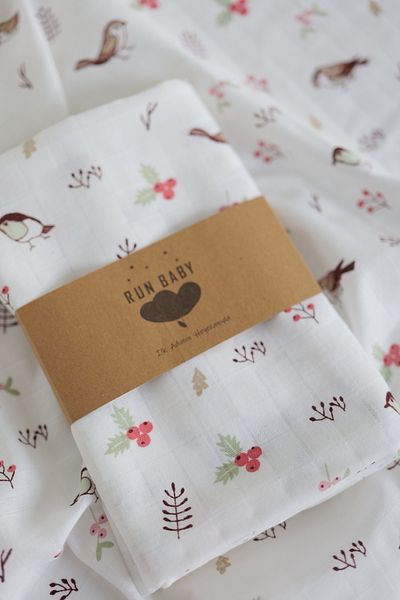 runbaby 100X75 cm 100% Cotton Muslin Fabric Baby Cover & Blanket - Bird