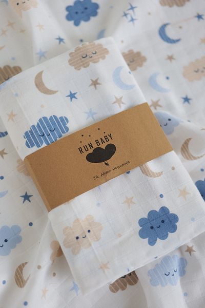 runbaby 100X75 cm 100% Cotton Muslin Fabric Baby Cover & Blanket - Bulut
