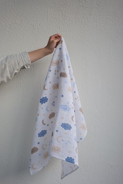 runbaby 100X75 cm 100% Cotton Muslin Fabric Baby Cover & Blanket - Bulut