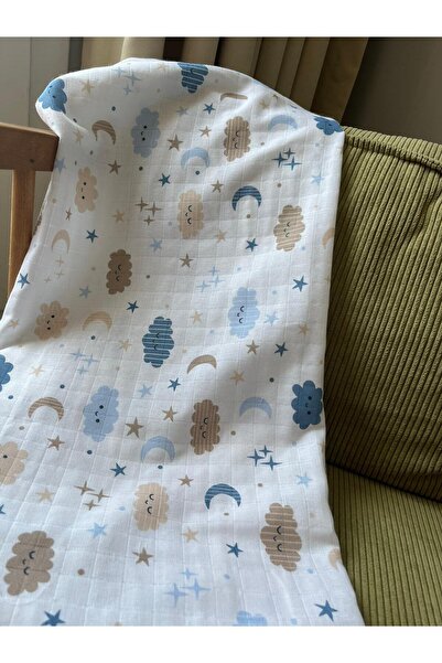 runbaby 100X75 cm 100% Cotton Muslin Fabric Baby Cover & Blanket - Bulut