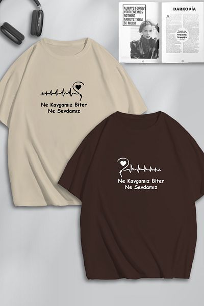 macklin Unisex Γυναικείες Ανδρικές μπλούζες με στάμπα Lover Couple Combination Design Oversize Tshirt 2 Pack
