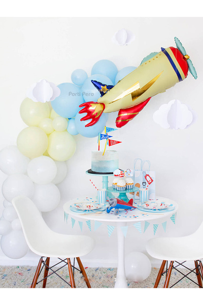parti pera Uçak Tema Konsept Balon Seti Retro Uçak Folyo Balon Doğum Günü Bal...