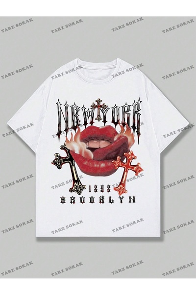 Tarzsokak KOD Trend Street Life Harfli ve Dudaklı Kısa Kollu Erkek Tişört