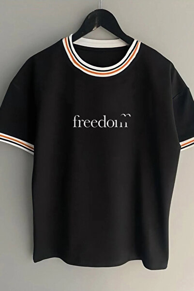Vordevia Tricou oversize cu guler rotund cu nervuri cu imprimeu Freedom