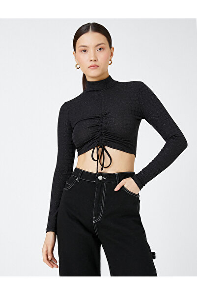 Koton Gathered Neck Long Sleeve Crop T-Shirt