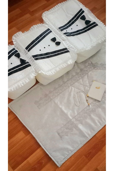 CONSTRAİN Zeyniss 3'lü Damat Fiyonk Figürlü Çeyizlik Saten Bohça Nişan Gelin Damat Hurç Seti seccade Seti