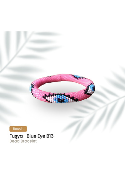 Pötikare Butik Atölye Fuchsia Color Eye Pattern Knitted Bracelet