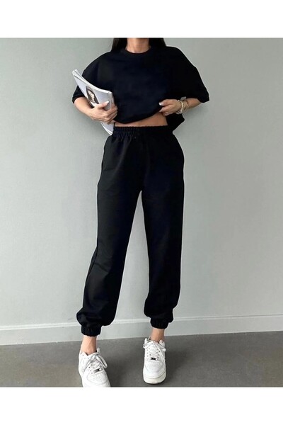 HIRSCH Set de tricou de trening negru supradimensionat pentru femei