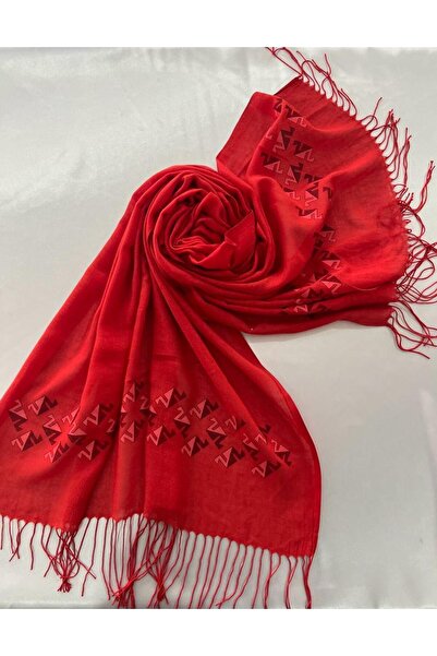 kuşakk Kırmızı Pamuklu Şal Özel Baskılı