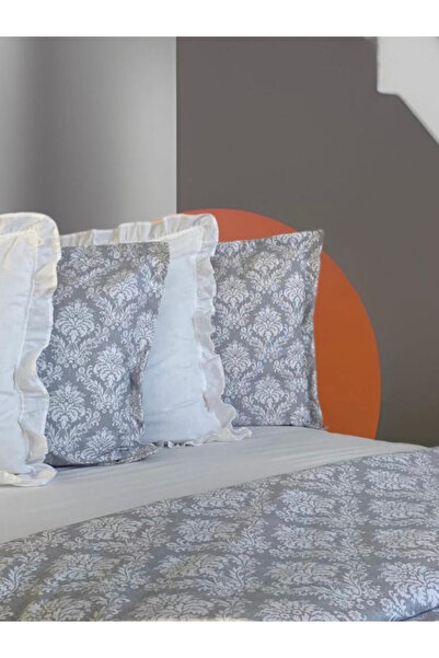 Lotusline Damask Desen Gri Lüks Nevresim Takımı - Seti Çift Kişilik 1. Kalite
