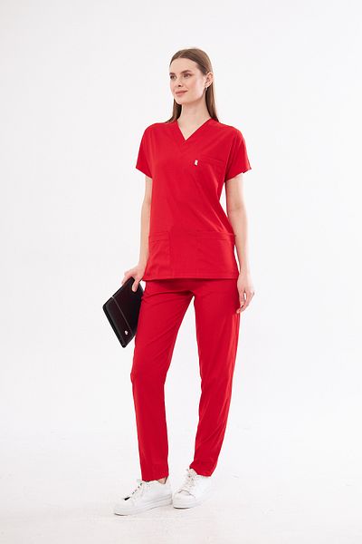 DRCLASS Tricou roșu din lycra din bumbac înalt cu mânecă liliac Doctor Nurse Jersey Scrubs Costum chirurgical