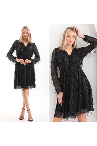CİXAPLE Fringed Sequin Sequin Dress