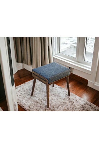 Trihome Doğal Ahşap Puf Minderli Ahşap Sandalye Makyaj Sandalyesi Ceviz