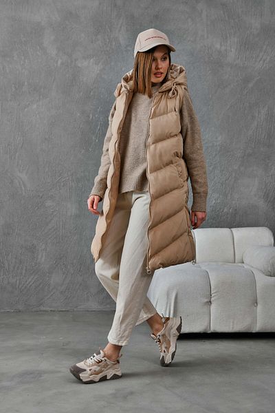 VOLT CLOTHİNG Hooded Padded Vest with Chain on the Side
