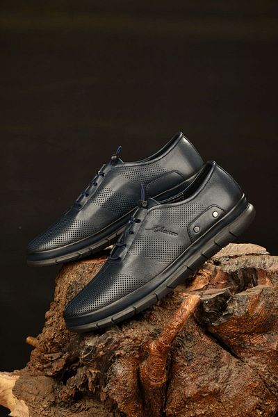 JAMES FRANCO Men's 100% Leather Navy Blue Casual Shoes with Innovative Style Offers Elegance and Comfort Together