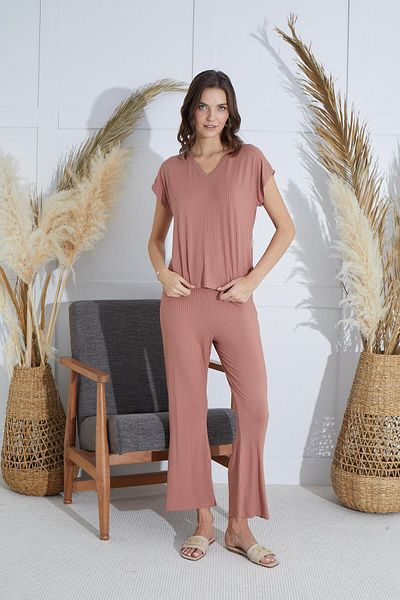 Sevim Women's Short Sleeve Cinnamon Pajamas Set C1T5N851