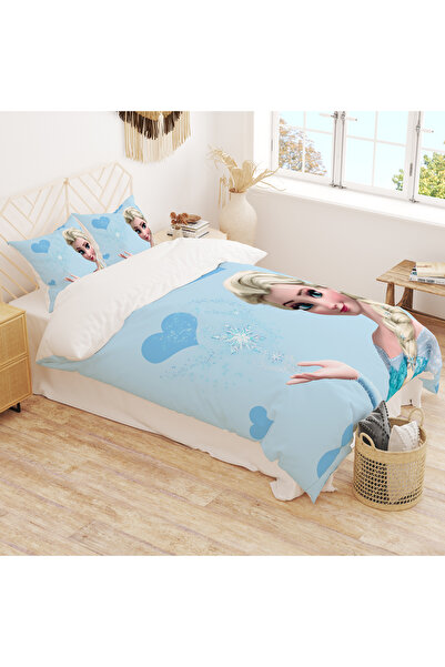 EVSEHOMES DİJİTAL BASKI MAVİ KALPLİ ELSA NEVRESİM TAKIMI