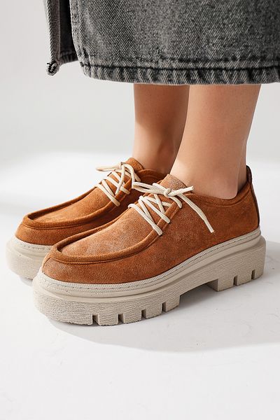 Limoya Henrica Tan Thick Sole Loafers, Women's Loafer Shoes