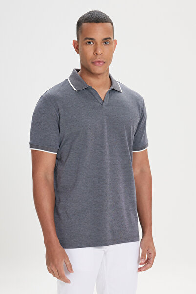 ALTINYILDIZ CLASSICS Men's Anthracite Slim Fit Slim Fit Cotton Polo Collar T-Shirt