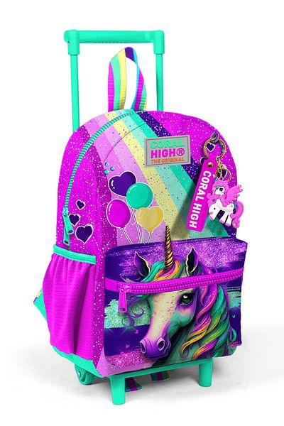 Coral High Rucsac cu racletă cu cuib mic cu model unicorn, verde apă, roz - două compartimente 24058