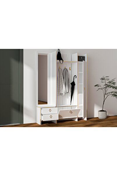 Derya Dekor LAST AYNALI PORTMANTO BEYAZ-GOLD