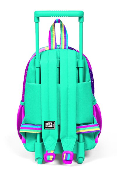 Coral High Pink Water Green Unicorn Patterned Small Nest Squeegee Backpack - Two Compartments 24058