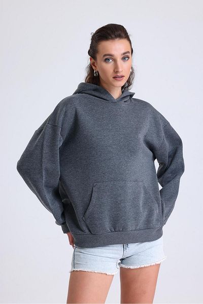 Miss Murem Hooded Kangaroo Pocket Sweat-anthracite