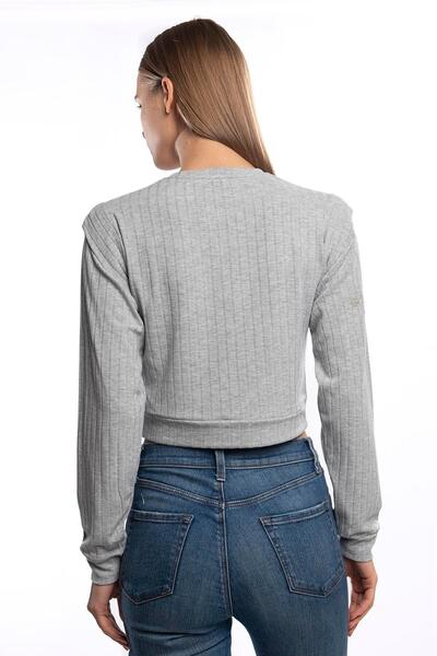 Miss Murem Ribbed Short Sweatshirt-grey?