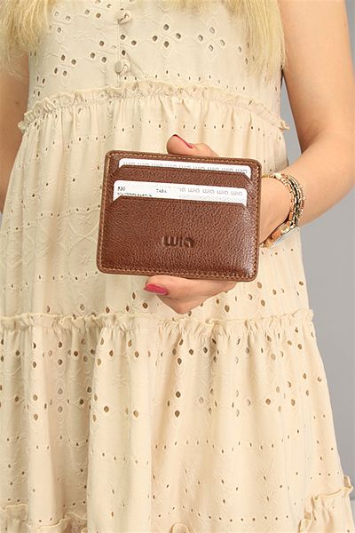 Wia Unisex Genuine Leather Card Holder, Tan 530
