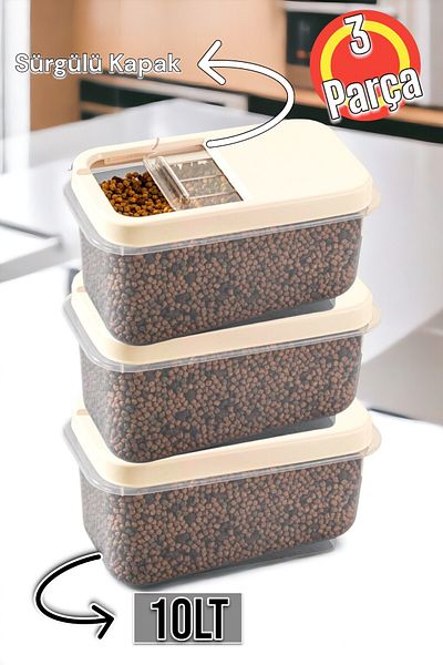 Şahane Pazar 3 Pieces 10 Liter Multibox Storage Container Box Sliding Lid - Beige Fma00766