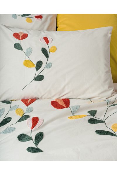 Cotton Box Комплект двоен плик за завивка Puff Embroidered Nella Mustard