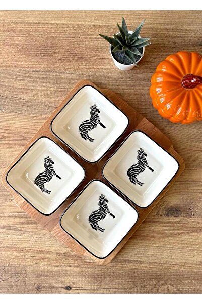 CERATALE Safari 5 Piece Wooden Bottom - Ceramic Luxury Breakfast Bowl - Prese...