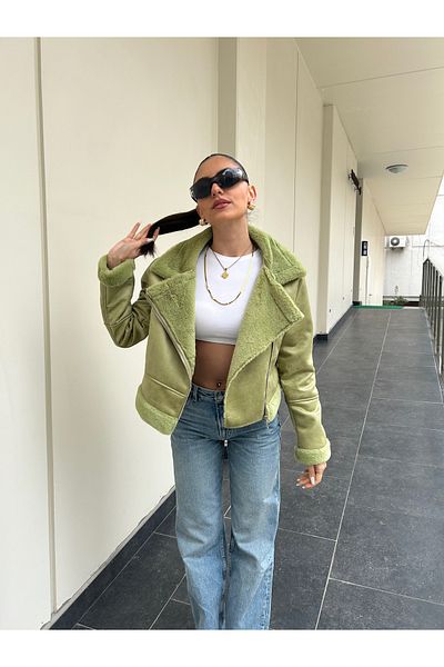 MEECY Pelzige Bikerjacke für Damen