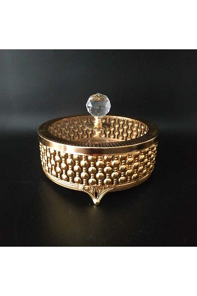 HİLALKRİSTAL Mirrored -Luxury- Glass Lid Sugar Bowl -Flavor Bowl-Gold Plated