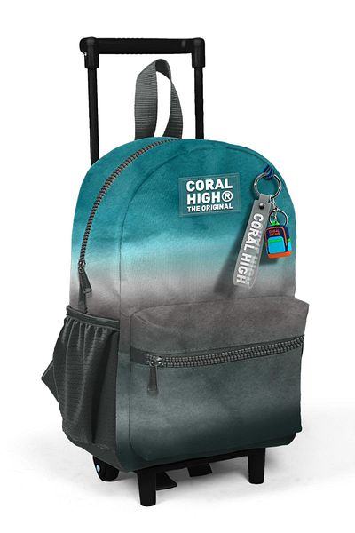 Coral High Turquoise Gray Batik Little Nest Backpack - With Squeegee, Two Compartments 24068