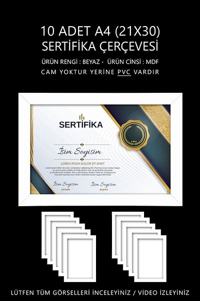 bymat 10 Pieces A4 Frame - Photo and Certificate Frame - 21x30 Frame - MDF White Frame