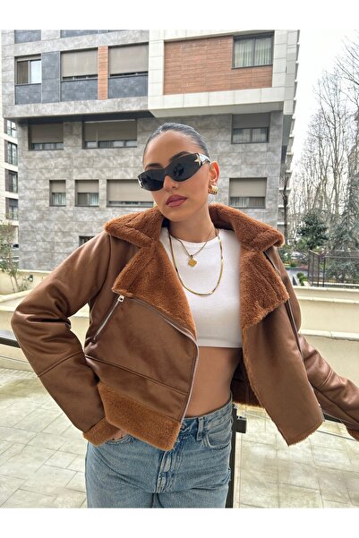 MEECY Dámská chlupatá motorkářská bunda