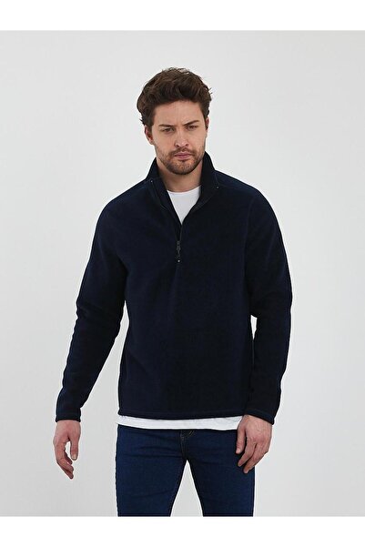 Terziayhan Чоловічий синій антипілінговий непухнастий стандартний крій з прямим коміром, що не пропускає холод, полярний світшот