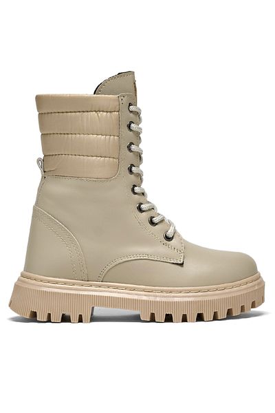 Tonny Black Girl's Nude Thermo Sole Side Quilted Patterned Lace Up and Zippered Boots