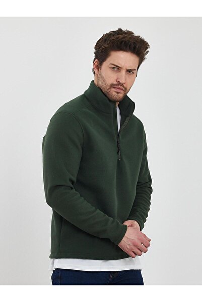 Terziayhan Чоловічий хакі антипілінг без пілінгу стандартна посадка комір-стійка холодний доказ флісовий светр з флісу