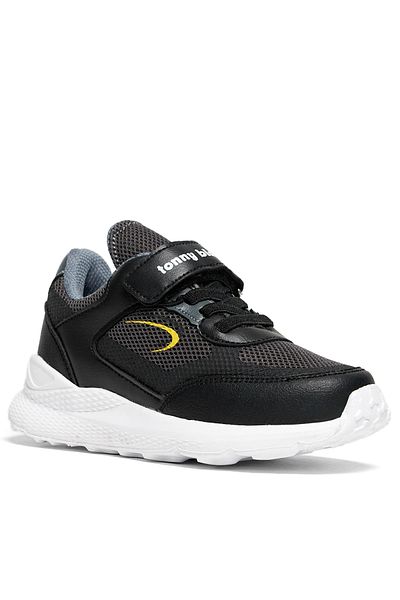Tonny Black Pantofi Copii Unisex Negru Afumat Galben Faylon Talpă Velcro
